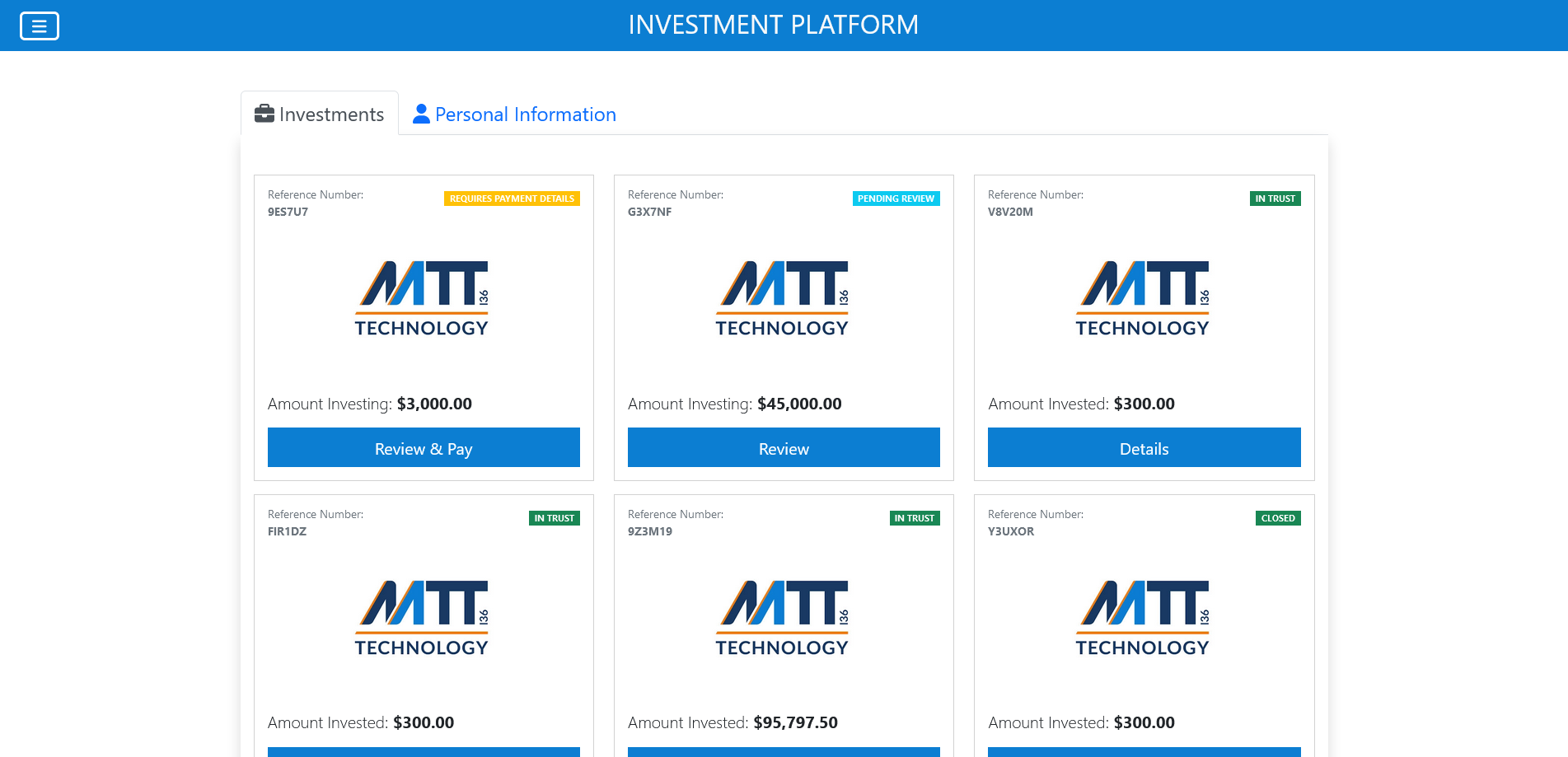 DragonInvest user investment page